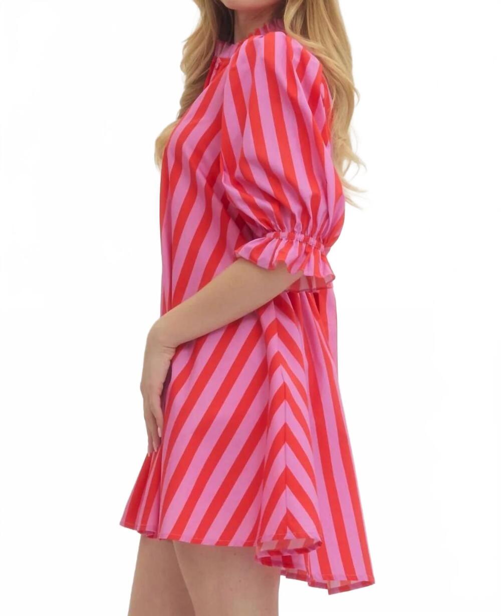 NEW ENTRO stripe mini dress in red pink - Picture 3 of 4